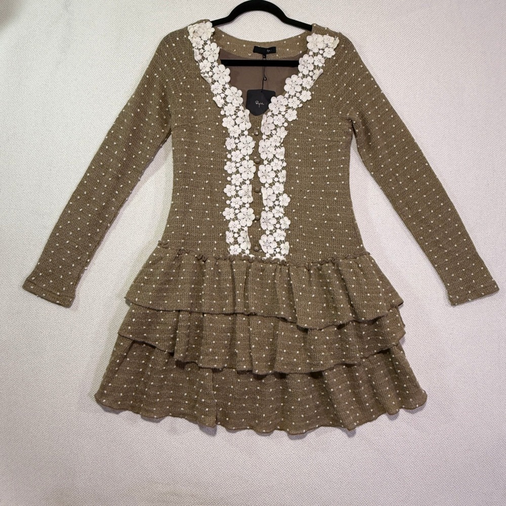 Ryu Ruffle Knit Dress size L Crochet Flowers‎ Anthropologie NEW Boho Whimsy